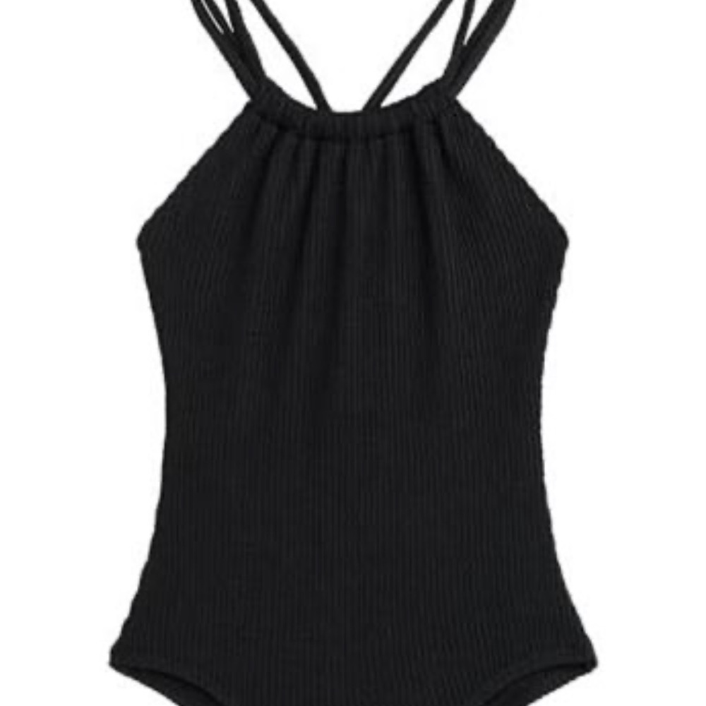 Kanu Surf Black Ribbed Double-Strap One-Piece Swimsuit